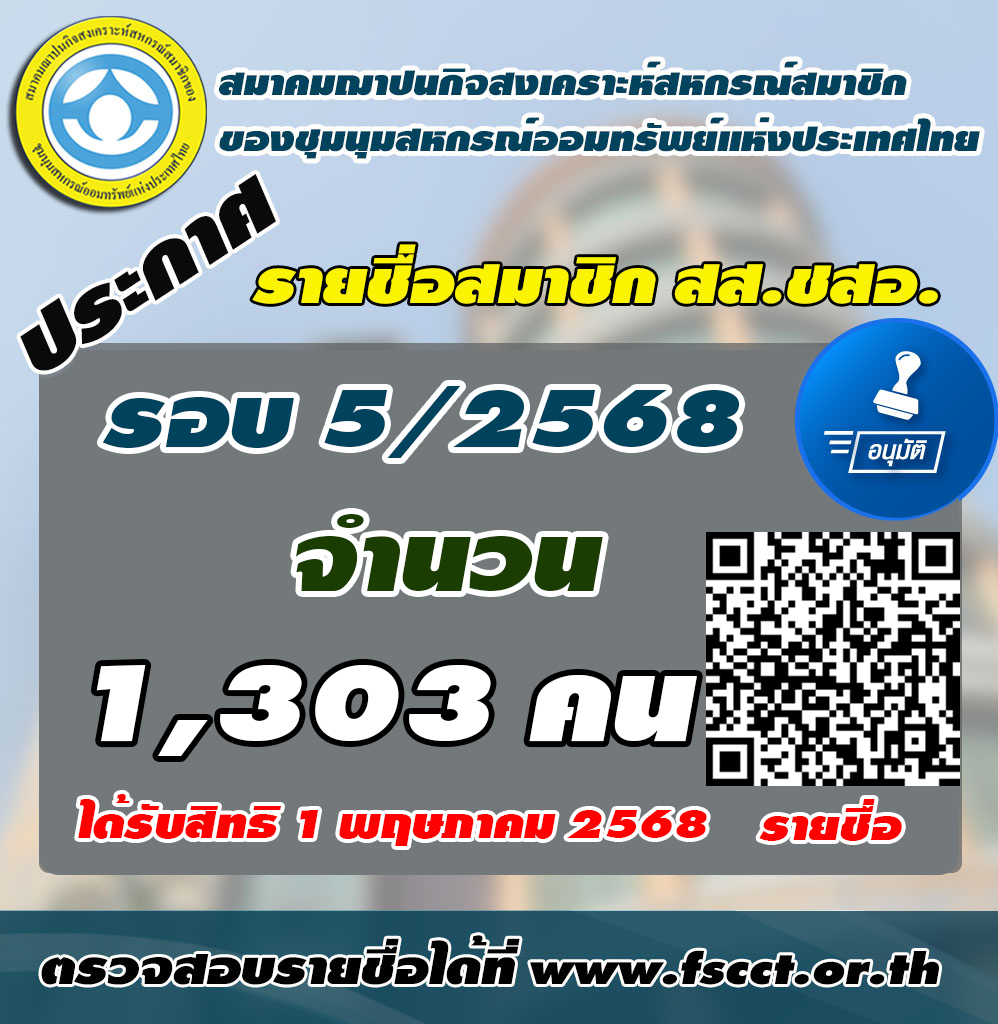 ประกาศรายชออนมตสมาชก รอบ5 2568